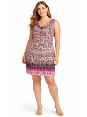Dana Buchman Womens Fuchsia Ikat Sleeveless Cowl Neck Dress Lined Size XL NWT